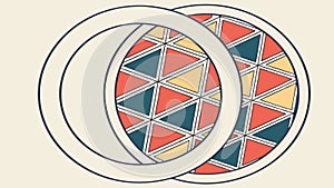 Two overlapping circular patterns. Abstract geometric design. vector design Generative AI