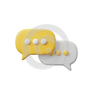 Two Overlapping 3D Chat Bubbles, One Yellow and One White, with Dots on a White Background