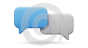 Two overlapping 3D speech bubbles on a white background. The front bubble is b