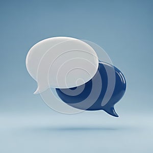 Two Overlapping 3D Speech Bubbles in White and Dark Blue chat communication