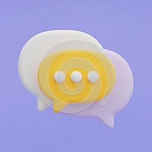 Two Overlapping 3D Speech Bubbles, Yellow and Purple, on a Purple Background chat message