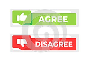 Two overlapping speech bubbles, one green with AGREE and one red with DISAGREE, representing different opinions or