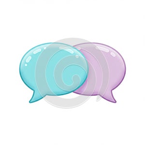 Two overlapping speech bubbles, one light blue and the other light purple, on a white