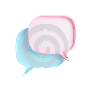 Two overlapping speech bubbles, one pink and one blue, on white background chat message