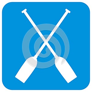 Two paddles, white icon on blue frame, eps.