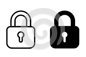 Padlock icon, outline and silhouette versions