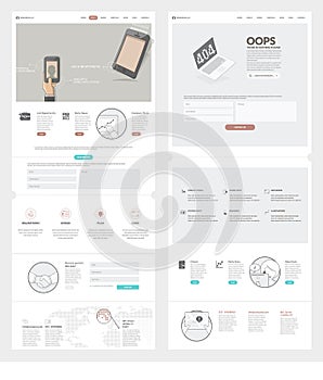 Two page Website design template with concept icons and avatars for business company portfolio