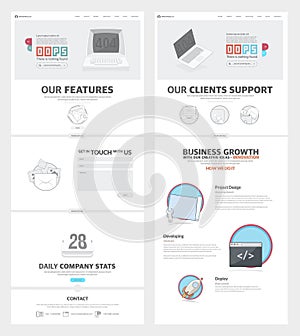 Two page Website design template with concept icons and avatars for business company portfolio