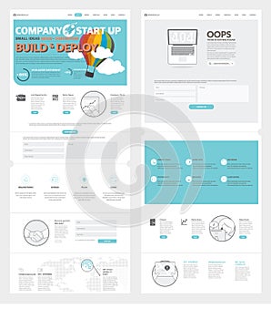 Two page Website design template with concept icons and avatars for business company portfolio