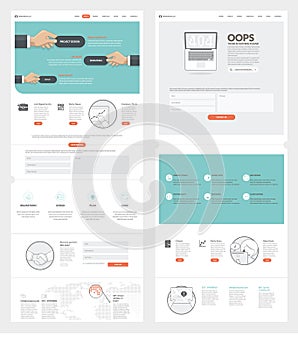 Two page Website design template with concept icons and avatars for business company portfolio