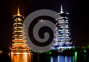 Two Pagodas, Guilin, China,