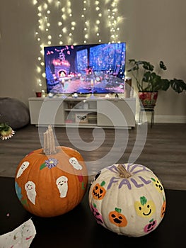 Two painted pumpkins fall craft