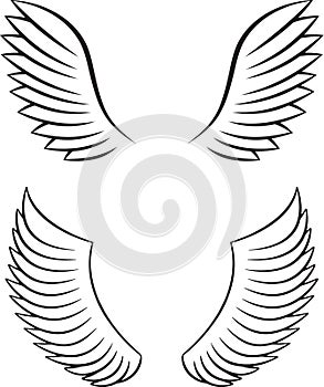 Two pair of outlined stroke black vector wings