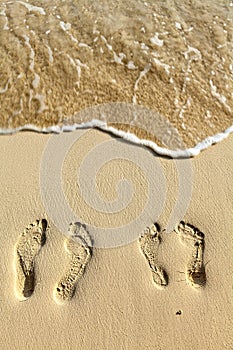 Two pairs footstep on the beach photo