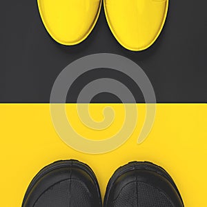Two pairs of gumboots - yellow female and black male