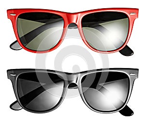 Two pairs of modern trendy sunglasses