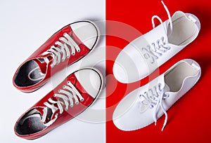 Two pairs of sneakers white and red