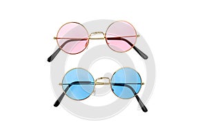 Two pairs of sunglasses, blue and pink