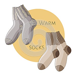 Two pairs of warm socks stock vector illustration.