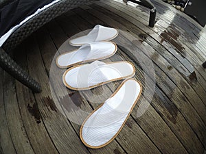 Two Pairs of White Soft and Comfortable Hotel Slippers Photographed in Singapore