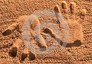 Two palmprints on the sand photo
