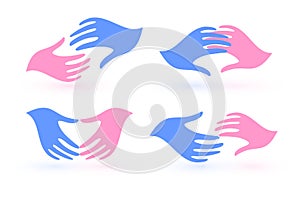 Two palms, set of hands vector icons. Care, love and support symbols. Charities, union associations, marriage agencies photo