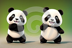 Two panda bears standing next to each other, one with a smile and the other with a frown.