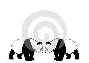 Two Panda black and white silhouette