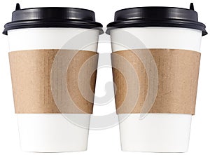 Two paper coffee cups isolated on white background