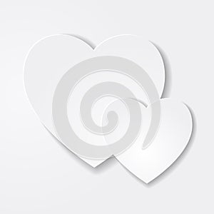 Two paper hearts. Soft minimalistic Valentines day card.