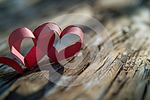 the two paper hearts on the wood surface