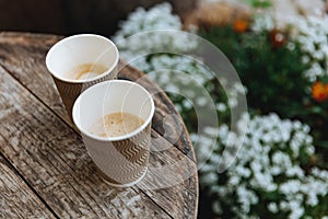 Two paper ribbed cups