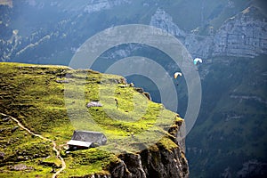 Two para gliders in swiss alps