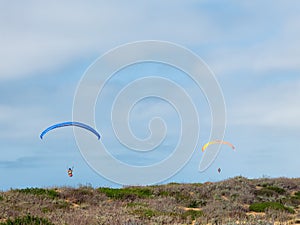 Two Parakiters Sailing Over Monterey Bay