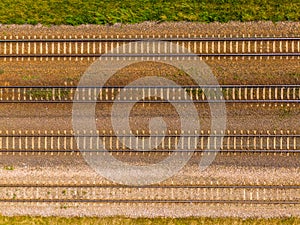 Two parallel railroads. aerial view