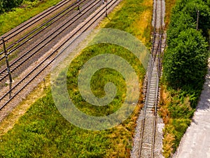 Two parallel railroads. aerial view