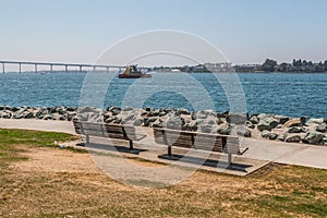 Two Park Benches at Embarcadero Park South in San Diego photo