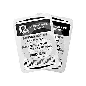 Two Parking Receipt. Check from parking meter. Price for car stay or entrance and exit ticket from vehicle stand