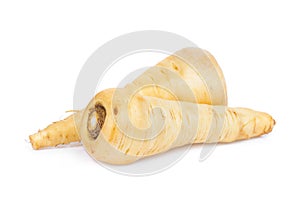 Two parsnips root vegetable on white