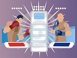 Two participants in the fight. The presentation of the boxers. Scoreboard in minimalist style. Flat isometric raster