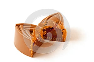 Two parts of cut chocolate candy