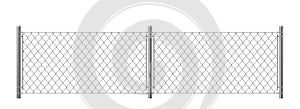 Two parts wire fence isolated on white background.