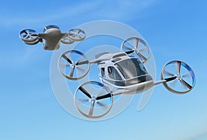 Two Passenger Drone Taxis flying in the sky