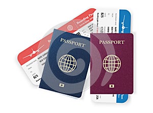 Two passports with boarding passes.