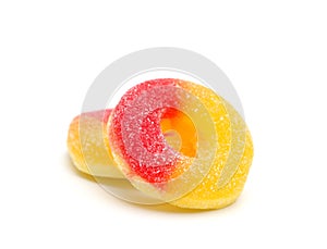 Peach Gummies on a White Background