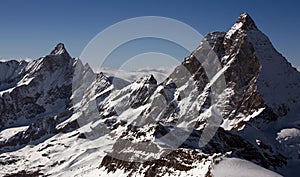 Two peaks in Alps. Bernese Oberland region