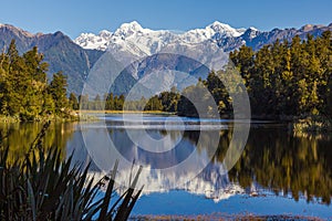 Two Peaks. Mount Cook and mount Tasman. Southern Alps. South Island. New Zealand