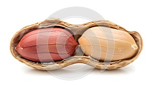 Two peanuts in shell isolated on white background