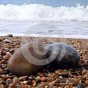 Two pebbles on beach