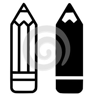 Education icons, pencil illustrations, outline and silhouette versions